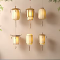 Elegant Traditional Hanging Lanterns With Various Designs Beige Color And Bamboo Leaves Home Decor