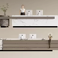 Modern Front Desk Reception Area With Marble Countertop Receptionist Computers And Potted Plant
