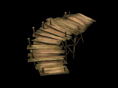 Vintage Wooden Curved Steps Structure Featuring Weathered Planks And Rustic Design 3d model
