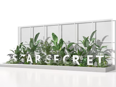 STAR SECRET Floral Art Display With Green Plants And White Grid Wall Background 3d model