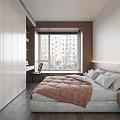 Modern Bedroom Interior Design With Gray Wardrobe Pink Comforter Wooden Bookshelf And Desk