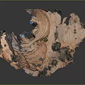 Wood And Stone Landscape Model Featuring Natural Texture And Detailed Plant Elements