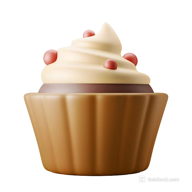 Freshly Baked Cupcake With Swirled Cream Topping Red Sprinkles Chocolate Layer And Brown Paper Cup 3d model 