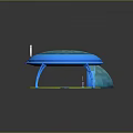 Blue Round Trampoline With Green Base Blue Legs Small White Logo And Yellow Glow