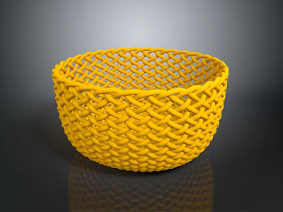 Yellow Woven Basket As Practical Household Item For Storage And Decoration 3d model