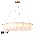 Contemporary White Hanging Chandelier With Layered Fabric Shades And Metal Accents