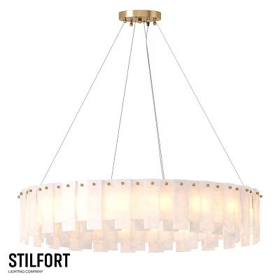 Contemporary White Hanging Chandelier With Layered Fabric Shades And Metal Accents 3d model