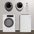 Modern White Washing Machine With Wall Mounted Units Control Panel Display And Towel 3d model