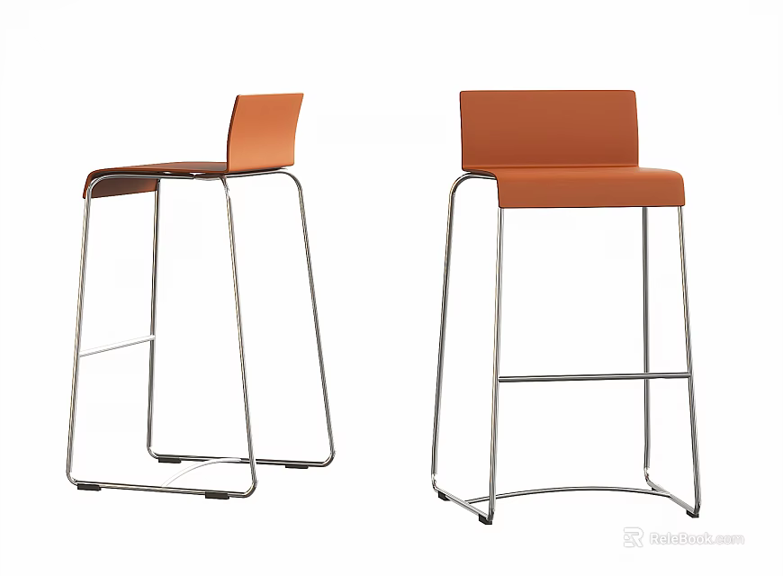 Orange Bar Stools With Modern Metal Frame And Sleek Design 3d model