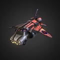 Futuristic Flying Car With Red And Silver Body Yellow Front Lights And Wings