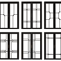 Different Design Sliding Doors With Geometric Glass Panel And Black Frames 3d model