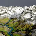 Natural Garden Landscape Featuring Snowy Mountains Green Valleys Flowing Rivers And Lush Vegetation