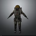 Detailed Space Suit Character In Green Brown Armor With Gold Helmet Backpack And Gear