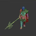 Man in Silver Armor Holding Battle Axe With Red Cape Standing