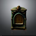 Vintage Colorful Mantel Clock Furniture With Green Yellow Frame And Ornate Top Decoration