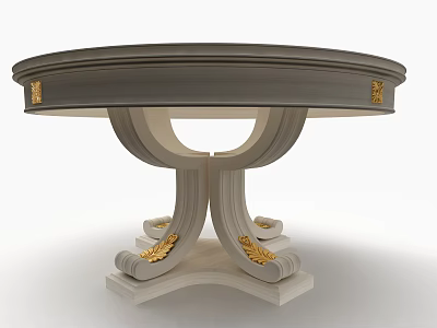 Elegant Round Dining Table With Gray Tabletop White Base And Gold Decorative Accents 3d model