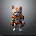 Feline Warrior Cat In Orange Armor With Intricate Costume And Detailed Design Elements