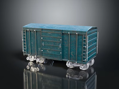 Detailed Vintage Blue Cargo Train Car Model With Metal Ladders And Wheels 3d model