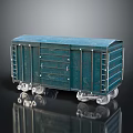 Detailed Vintage Blue Cargo Train Car Model With Metal Ladders And Wheels