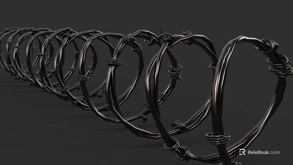 Black Metal Barbed Wire Circular Rings Arranged in a Row 3d model 
