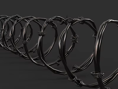 Black Metal Barbed Wire Circular Rings Arranged in a Row 3d model