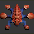 Vibrant Red Blue Fantasy Character Creature With Spiked Body And Clawed Appendages