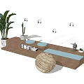 Modern Public Chair Design With Wooden Structure Green Plants And Hanging Lights