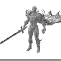 Mythical Warrior Character With Biomechanical Armor Sword And Intricate Textured Design 3d model
