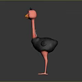 Cartoon Ostrich With Pink Neck Black Body Yellow Beak And Standing Pose
