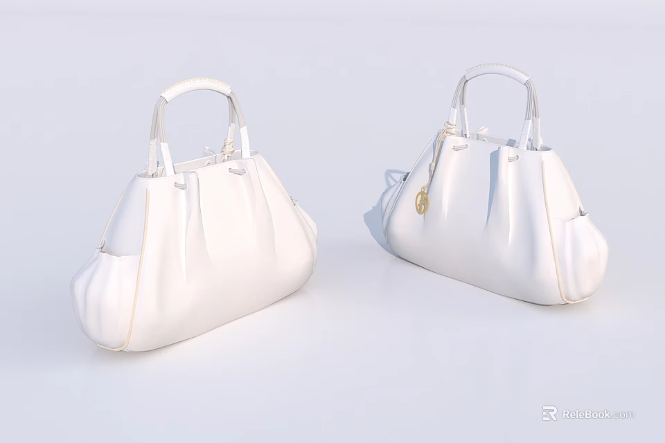 White Leather Handbags Featuring Simple Design and White Handles with Golden Accents 3d model 