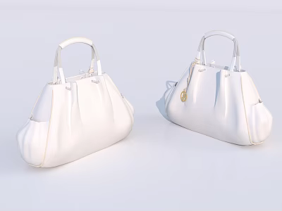 White Leather Handbags Featuring Simple Design and White Handles with Golden Accents 3d model
