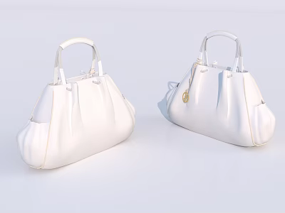 White Leather Handbags Featuring Simple Design and White Handles with Golden Accents 3d model
