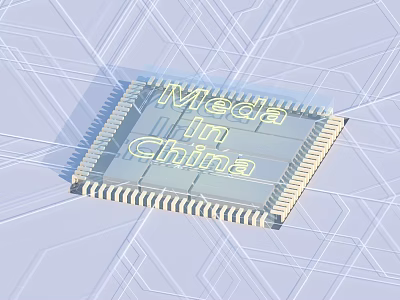 High Performance Smartphone Chip with Media in China Text on Circuit Board Background 3d model