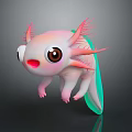 Cute Pink Axolotl Inspired Game Character With Big Eyes And Green Tail