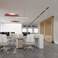 Modern Open-Plan Public Office Area Featuring Orange Ceiling White Partitions Workstations Green Plants Zone 01 3d model