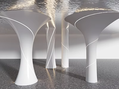 Modern White Curved Pillars With Sleek Lines And Ambient Lighting In Interior Space 3d model