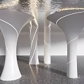 Modern White Curved Pillars With Sleek Lines And Ambient Lighting In Interior Space