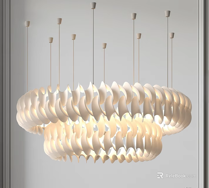 Unique Shaped Chandelier With Layered White Structure And Warm Light 3d model