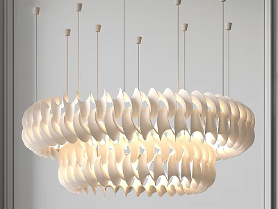 Unique Shaped Chandelier With Layered White Structure And Warm Light 3d model