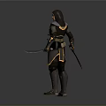 Hooded Man in Black Outfit with Yellow Accents Holding Two Daggers