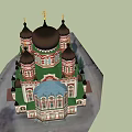 Ancient Architecture With Multiple Domes Golden Crosses And Red White Facade 3d model