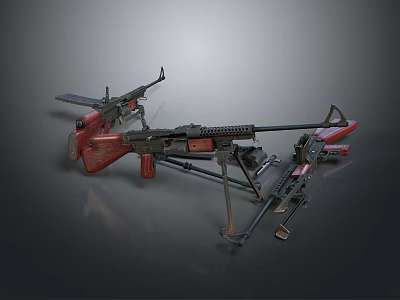 Military Weapons Display Featuring Machine Gun Rifle With Bipod Stand And Magazine 3d model