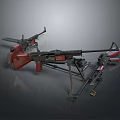 Military Weapons Display Featuring Machine Gun Rifle With Bipod Stand And Magazine