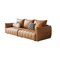Modern Tan Leather Multi-seat Sofa with Cloud Shaped Polka Dot and Solid Color Pillows 3d model
