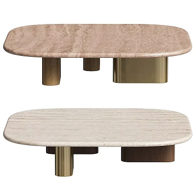 Modern Oval Coffee Table With Marble Top Brass And Wooden Legs In Light Dark 3d model