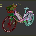 Modern Bicycle with Green Front Basket White Frame and Black Seat