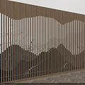 Modern Sofa Background Wall With Wooden Stripes Wavy Design And Illuminated Details