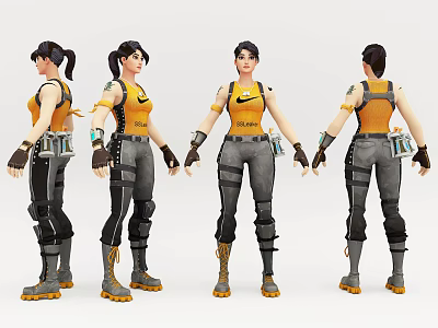 Game Movie Character Workwear Style Orange Vest Gray Pants Wrist Knee Pads Multi Angle Views 3d model