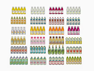 Assorted Beverage Bottles In Various Colors And Different Types Neatly Arranged 3d model
