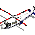 White Helicopter With Orange Rotor Blades And Cabin Windows Parked On Ground